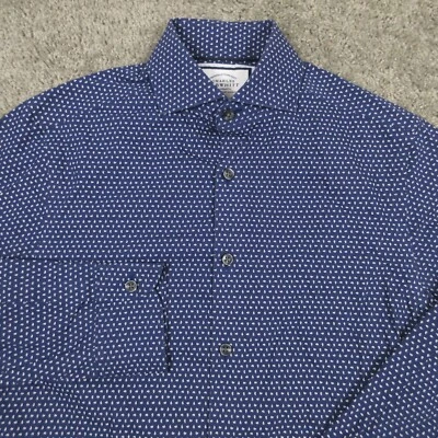 Camisa Charles Tyrwhitt Para Hombre Extra Pequeña Azul Geométrica Delgada Cuello Abotonado Foto 1 de 4