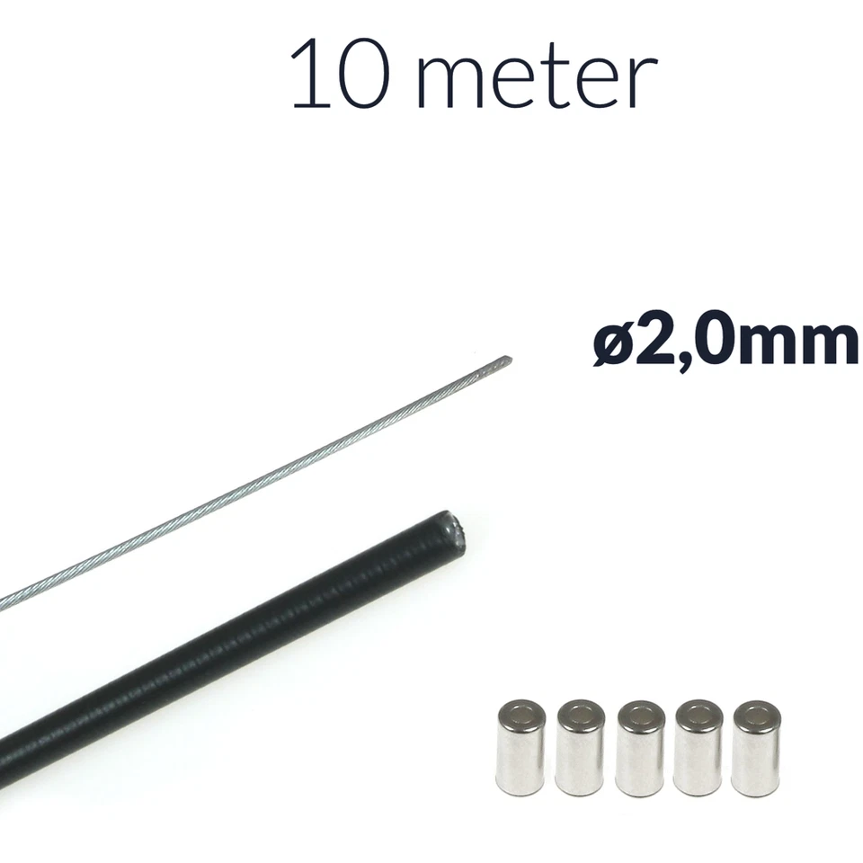 10m Innenzug ø2, 10m Bowdenzughülle, 5x Endkappe für Moped Motorrad - Bowdenzug - Bild 1 von 1