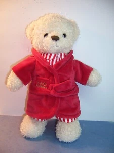 FAO schwarzer Teddybär Plüsch roter Morgenmantel gestreifter Pyjama 12 Zoll EX. - Bild 1 von 5