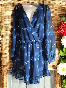 Pre-Owned Japna Women’s Large Blue Floral Mixed Media Fairy Boho Dress - Picture 1 of 8