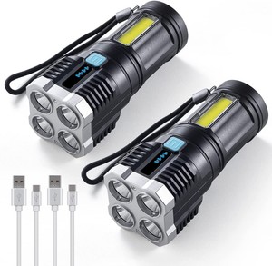 2 linternas LED recargables de alto lúmenes potentes, Tácticas, Impermeable