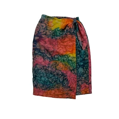 Falda corta vintage Diane Gilman 100 % seda rosa amarillo hielo tie dye arte pequeña Foto 1 de 4