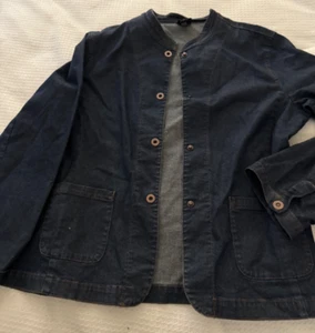 Women’s L Eileen Fisher Denim Jacket Pockets snap buttons Blue made in USA - Picture 1 of 7
