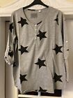 *New* Size 14/16 Grey Cotton Star Print Roll Sleeve Top