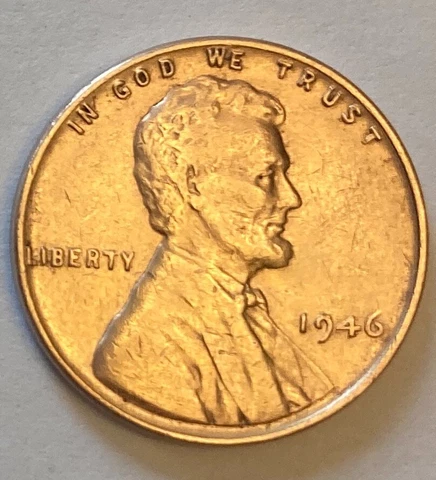 1946 Lincoln Wheat CopperPenny- ERROR ("W", "IN", and "L" on rim) Cover