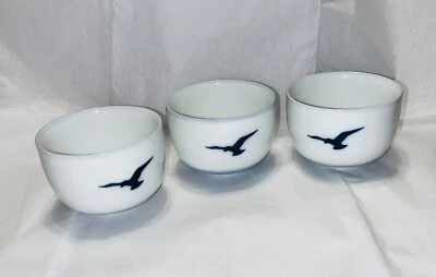 Vintage Porcelain White Blue Bird Bowl Tea Saki Cup 3oz Stamped With S Lot Of 3 - Image 1 of 4