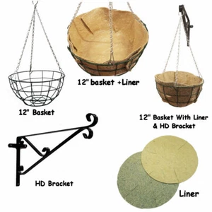 Wire Hanging Baskets 12" Inch Flat Bottomed Pots Planter Holder Optional Liners - Picture 1 of 24