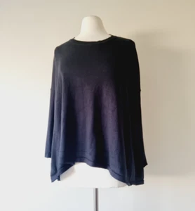WORTHIER Black Hi-Low Hem Drop Shoulder Relaxed Fit Knit Pullover SIZE S/M - Foto 1 di 4