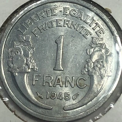 Moneda extranjera de un franco de Francia 1945 #1804 Foto 1 de 2
