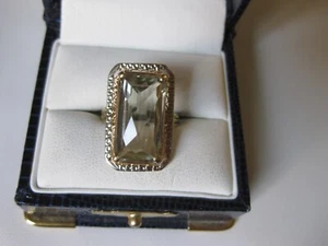 ANTIQUE 10K YELLOW GOLD RING with NATURAL GREEN AMETHYST,1910’s - Picture 1 of 5