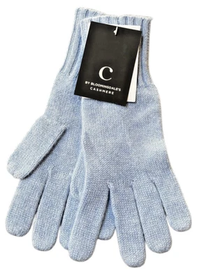 C By Bloomingdale’s 100% Cashmere Knit Women's Gloves Blue **New With Tags** - Image 1 of 4
