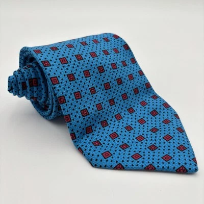 Corbata Venanzi Para Hombre 100% Seda Azul Turquesa Rojo Negro Patrón Foulard Hecha en Italia Foto 1 de 4
