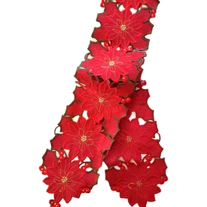 Wimpole Street Creations Christmas Poinsettia Table Runner Red Green 62" X 7.5" - Picture 1 of 7