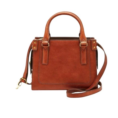 FOSSIL Claire Cow Leather Mini Satchel Bag Brown Classic Office Preppy Timeless - Image 1 of 4