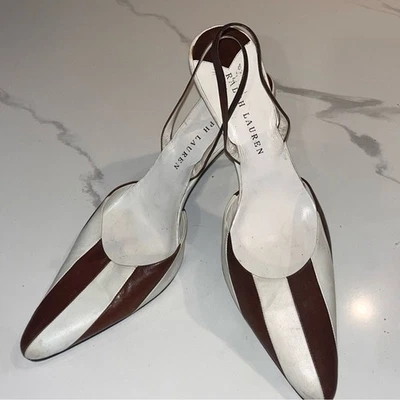 Zapatos de salón Oxford vintage Ralph Lauren RAROS a rayas de cuero marrón y blanco 10 Foto 1 de 4