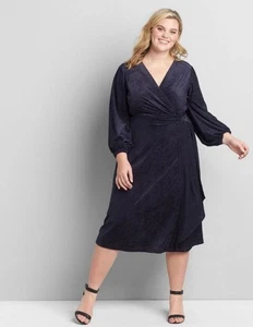 Lane Bryant Women’s Navy Faux Wrap Textured Midi Dress Size 28 New $110 - Picture 1 of 11