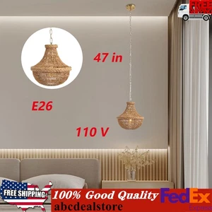 Farmhouse Ceiling Light Fixture Adjustable Woven Cage Hanging Pendant Lamp 60w - Picture 1 of 14