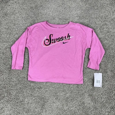 Camisa Nike Niñas 6 Rosa Manga Larga Swoosh Gráfico Cuello Redondo Top Juvenil Logo Foto 1 de 4