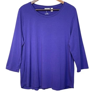 LOGO Lori Goldstein The Tee Top Women Size L Purple Cotton Modal 3/4 Sleeve - Picture 1 of 9