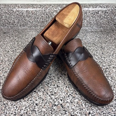 Mocasín Santoni Devan-2 de cuero marrón con correa de mariposa para hombre talla UK9.5/US10.5 GUC Foto 1 de 4