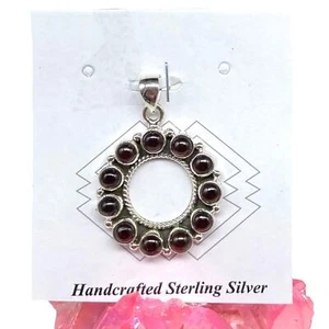Garnet Necklace Pendant Solid 925 Sterling Silver Red Stone Boho Natural - Picture 1 of 5