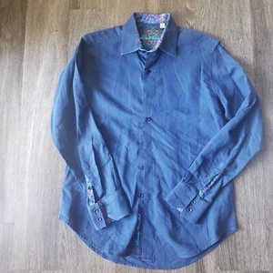 Camicia uomo Robert Graham con polsino infradito taglia small blu abbottonata - Foto 1 di 10