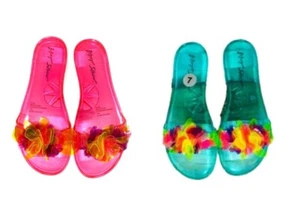 Sandalia para mujer Betsey Johnson Evviee Jelly Beach Slides rosa intenso verde - Imagen 1 de 11