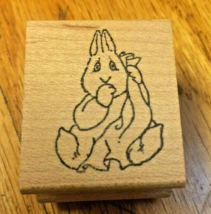Baby Bunny Rubber Stamp Infant Rabbit Suck Thumb Blanket  Tickled Ink Vtg Easter - Picture 1 of 3