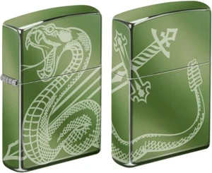 Snake Sword Tattoo Engraved Full Wrap High Polish Green/Chameleon Zippo Lighter - Picture 1 of 3