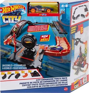Toy Car Track Set Pack, 10 Track-Building Parts with City Square, Bridge & 1:64 - Picture 1 of 7