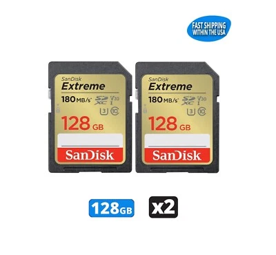 128GB Sandisk Extreme SD cards for Camera / Trail Camera / Computers (2 Pack) - Image 1 of 4