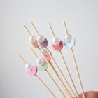 Multicolor White Beads Fruit Forks 12cm Cake Toppers Food Bamboo Toothpick