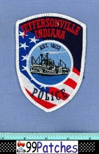 JEFFERSONVILLE INDIANA Police Shoulder Patch OLD STEAM RIVERBOAT US FLAG 8E - Picture 1 of 1