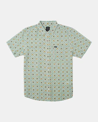 Camisa RVCA Para Hombre S/S Botón VACACIONISTA - Green Haze - Mediana - Nueva con Etiquetas - ÚLTIMA Foto 1 de 3