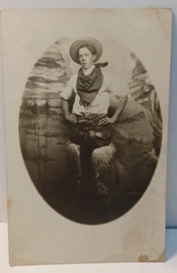 1900s Handsome COWBOY Wooly CHAPS Gun Pistol Chicago IL RPPC Postcard JRR2 - Picture 1 of 2