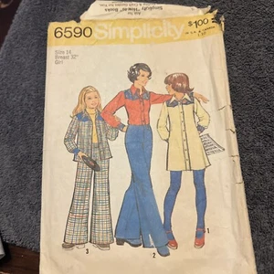 Vintage Simplicity Schnittmuster 6590 Mädchen Kleid Shirt und Hose Gr. 14 Schnitt - Bild 1 von 13