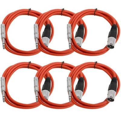 6 Pack of Red 6 Foot XLR Male to TRS Patch Cables XLRM to 1/4" - Image 1 of 4