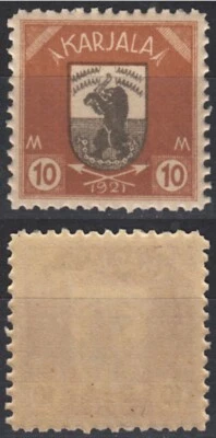 Selo de urso Karelia Finlândia ocupação russa Carelia 10mk Finlândia perfeito estado, sem marca de charneira 1922 - Imagem 1 de 3