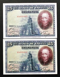 Spain - Pareja correlativa, 25 Pesetas 1928. Serie C. Madrid. SC/SC- - Picture 1 of 2