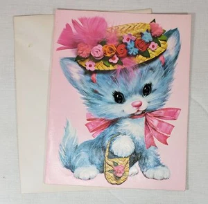 Pastel Pets Anthropomorphic Cat Large Greeting Card & Envelope, 1970, Unused - Picture 1 of 3