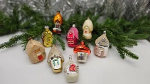 Snow Covered Warm Houses Huts Vintage Ornaments Glass Unusual Decorations - Picture 1 of 23