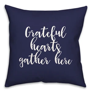 Creative Products Grateful Hearts Gather Here in Navy 18 x 18 Spun Poly Pillow - Picture 1 of 3
