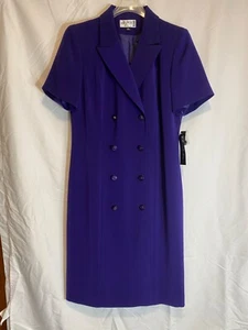 NEW Kasper ASL Women Dress Size 8 Color Purple Collar Button Up Short Sleeve - Picture 1 of 18