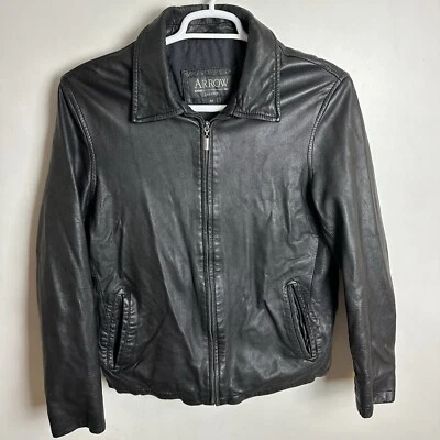 Chaqueta Bomber Arrow Cuero Para Hombre Talla Mediana Moto Peso Medio Forrada Negra Foto 1 de 4