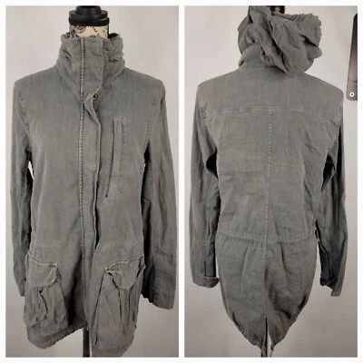 Стандартный JAMES PERSE общего назначения куртка женщин Sz 1 с капюшоном серый зеленый длинный WCR2641 - Изображение 1 из 4