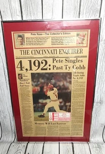 Pete Rose Hit Record Cincinnati Enquirer Front Page w/ Game Used Ticket Stub - Picture 1 of 4