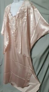 Vintage Style Peach Nightgown Jacket Set Long Sexy Silky Ventura 2X 50" BUST  