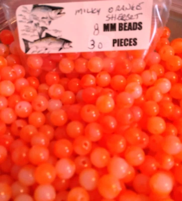 UV Neón Naranja Lechoso Pesca Acrílico Trucha/Salmón/Cabeza de Acero Cuentas 8mm 30Ct Huevo Foto 1 de 4