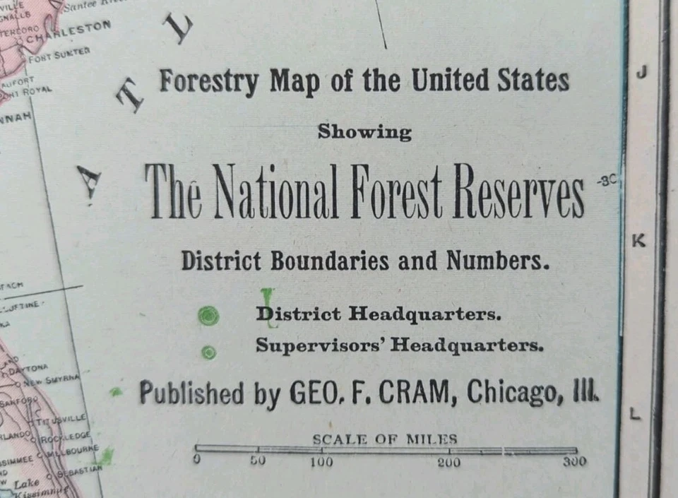 Vintage 1912 NATIONAL FOREST RESERVES Map 22"x15" ~ Old Antique Original USA - Image 1 of 4