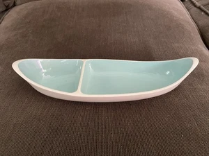 Vintage Taylor Smith & Taylor Boutonniere 2-Part Relish Dish 11" Turquoise White - Picture 1 of 4
